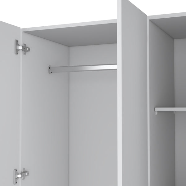 English Elm Riverside Mirrored Armoire with Three Doors, Two Drawers, Four Shelves and Dual Hanging Rods - Stylish Storage for Bedroom Organization White 71 L x 16.9 W x 3.9 H B200S00281