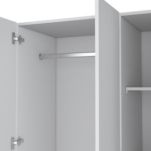 English Elm Wardrobe with mirror door, 3-door storage cabinet with drawers, shelves and hanging rail for organized living White 74 L x 23 W x 3 H B097S00070