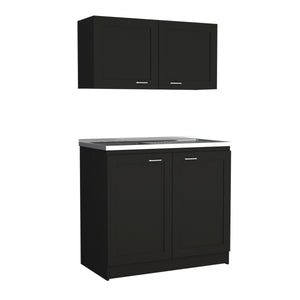 English Elm Zurich Black Cabinet Set with Stainless Sink & Single-Hole Faucet, Shaker Doors, 2 Shelves B200S00399