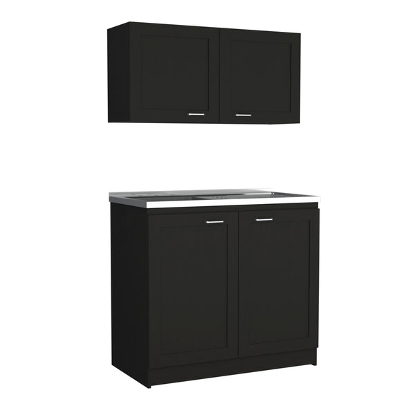 English Elm Zurich Black Cabinet Set with Stainless Sink & Single-Hole Faucet, Shaker Doors, 2 Shelves B200S00399