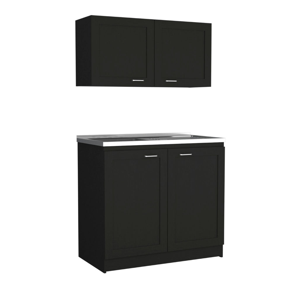 English Elm Fm Furniture Haivana Matte Black Utility Sink Cabinet with Double Doors and Storage Shelf B128S00003