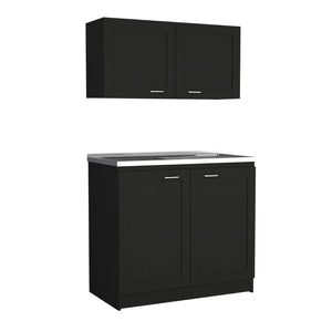 English Elm Fm Furniture Haivana Matte Black Utility Sink Cabinet with Double Doors and Storage Shelf B128S00003