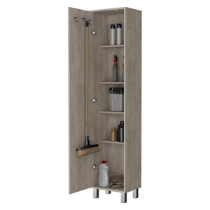 English Elm Concrete Gray Tall Storage Cabinet With Broom Hangers – Stylish, Slim Design For Organized Spaces! B062P175167