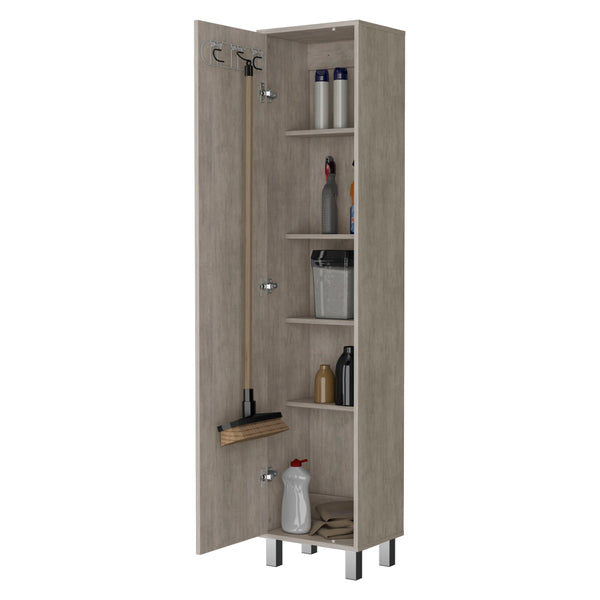 English Elm Concrete Gray Tall Storage Cabinet With Broom Hangers – Stylish, Slim Design For Organized Spaces! B062P175167