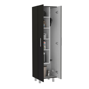 English Elm Nala Tall Cleaning Cabinet With Double Doors, 5 Shelves, Ideal For Narrow Spaces - Black/White Finish B070S00140