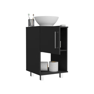English Elm Gouda Compact Bathroom Vanity 18" Single Sink Cabinet with Open Shelf and Stylish Four Legs Finish Black 18.5 L x 18.5 W x 6.7 H B200S00124