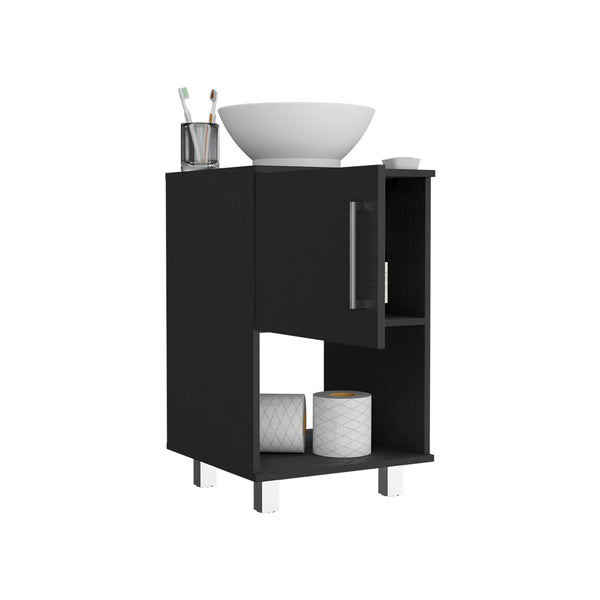 English Elm Gouda Compact Bathroom Vanity 18" Single Sink Cabinet with Open Shelf and Stylish Four Legs Finish Black 18.5 L x 18.5 W x 6.7 H B200S00124