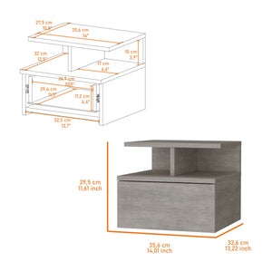 English Elm Concrete Gray Floating Nightstand with Drawer & 2-Tier Shelf, Wall-Mount Organizer for Small Spaces and Modern Bedrooms B062P175169