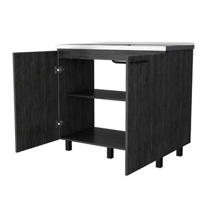 English Elm Smokey Oak Utility Sink Cabinet with Aluminum Countertop for Mudroom or Laundry Room B062S00392