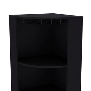 English Elm 71" Corner Bar Cabinet with Eight Bottle Cubbies Five Shelves White Laminate Finish B097S00083