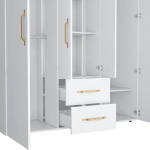 English Elm Wardrobe with mirror door, 3-door storage cabinet with drawers, shelves and hanging rail for organized living White 71.2 L x 24.4 W x 4.7 H B097S00075