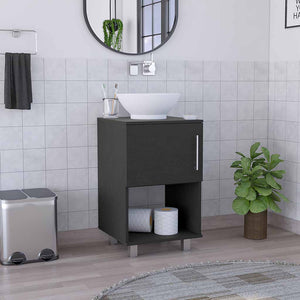 English Elm Gouda Compact Bathroom Vanity 18" Single Sink Cabinet with Open Shelf and Stylish Four Legs Finish Black 18.5 L x 18.5 W x 6.7 H B200S00124