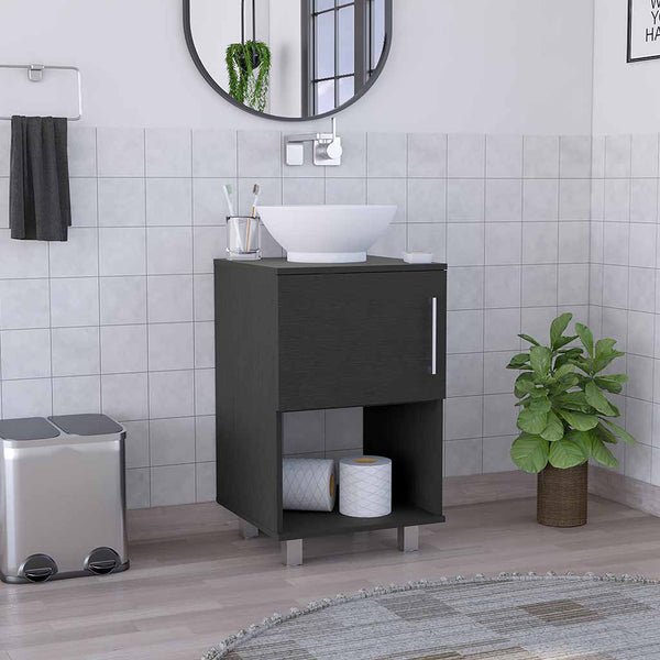 English Elm Gouda Compact Bathroom Vanity 18" Single Sink Cabinet with Open Shelf and Stylish Four Legs Finish Black 18.5 L x 18.5 W x 6.7 H B200S00124