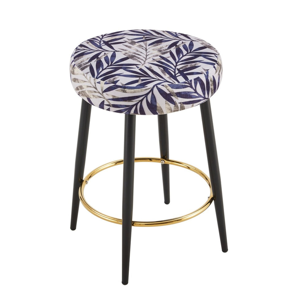 English Elm Counter Height Stools Set of 2 Faux Leather Seats Matte Steel Legs Gold Footrest Black And Silver W370P149792