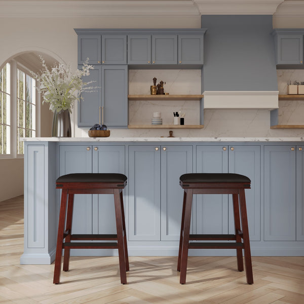 English Elm 30" Bonded Leather Bar Stool in Espresso Finish with Solid Hardwood Frame, Durable Comfort Seat, 30" B04660628