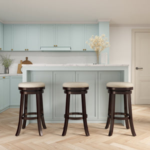 English Elm 30" Bar Stool Backless Swivel with Padded Charcoal Fabric Seat, Solid Hardwood Frame, Durable Design Espresso B04660667