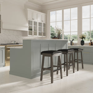 English Elm 30" Bar Stool Weathered Gray with Black Bonded Leather Seat — Solid Hardwood Frame, Durable Elegance B04660632