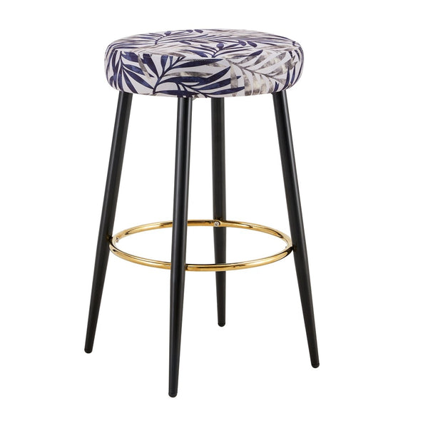 English Elm Counter Height Stools Set of 2 Faux Leather Seats Matte Steel Legs Gold Footrest Black And Silver W370P149781