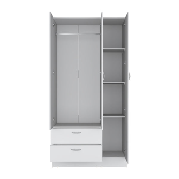 English Elm Riverside Mirrored Armoire with Three Doors, Two Drawers, Four Shelves and Dual Hanging Rods - Stylish Storage for Bedroom Organization White 71 L x 16.9 W x 3.9 H B200S00281