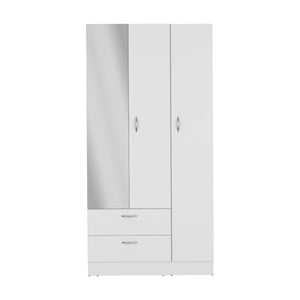 English Elm Riverside Mirrored Armoire with Three Doors, Two Drawers, Four Shelves and Dual Hanging Rods - Stylish Storage for Bedroom Organization White 71 L x 16.9 W x 3.9 H B200S00281