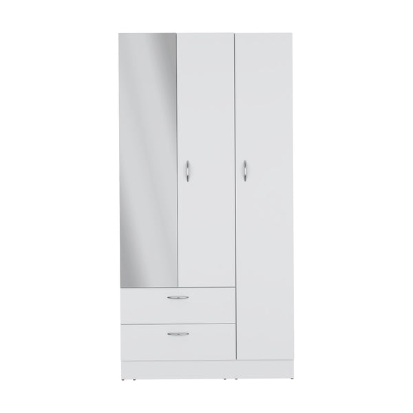 English Elm Riverside Mirrored Armoire with Three Doors, Two Drawers, Four Shelves and Dual Hanging Rods - Stylish Storage for Bedroom Organization White 71 L x 16.9 W x 3.9 H B200S00281