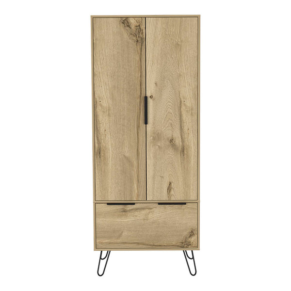 English Elm Augusta Light Oak Armoire Closet with Drawer & Double Doors, Beige Particleboard, Stylish Storage B070S00020