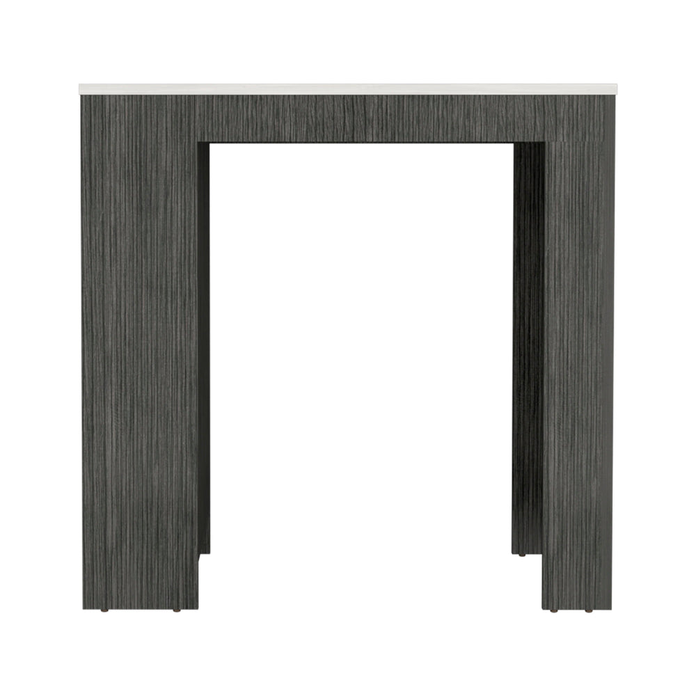 English Elm Smokey Oak Ibiza Marble Counter Height Kitchen Island Table with 3 Shelves, Dining Prep Storage Surface B062P175173