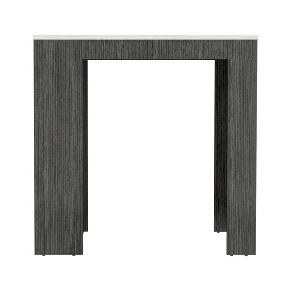 English Elm Smokey Oak Ibiza Marble Counter Height Kitchen Island Table with 3 Shelves, Dining Prep Storage Surface B062P175173