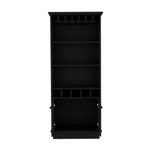 English Elm Dundee 70 Inch Glass Panel Bar Cabinet with Open Cubbies and Enclosed Storage Shelving B200S00386