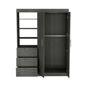 English Elm 3-Tier Modern Armoire with Drawers & Shelves, Smokey Oak Finish, Metal Handles, Durable MDP Storage B097S00074