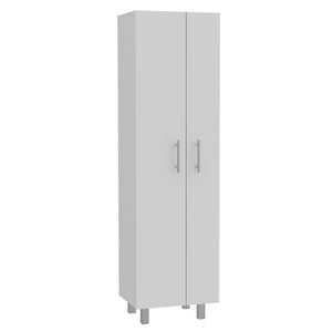 English Elm Nala Tall Cleaning Cabinet with Double Doors and Five Shelves, 71.3" Organizer for Mops & Supplies White 72 L x 19.3 W x 4.3 H B200S00142