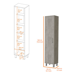 English Elm Concrete Gray Tall Storage Cabinet With Broom Hangers – Stylish, Slim Design For Organized Spaces! B062P175167
