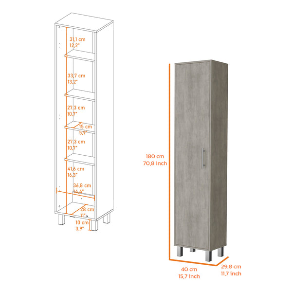 English Elm Concrete Gray Tall Storage Cabinet With Broom Hangers – Stylish, Slim Design For Organized Spaces! B062P175167