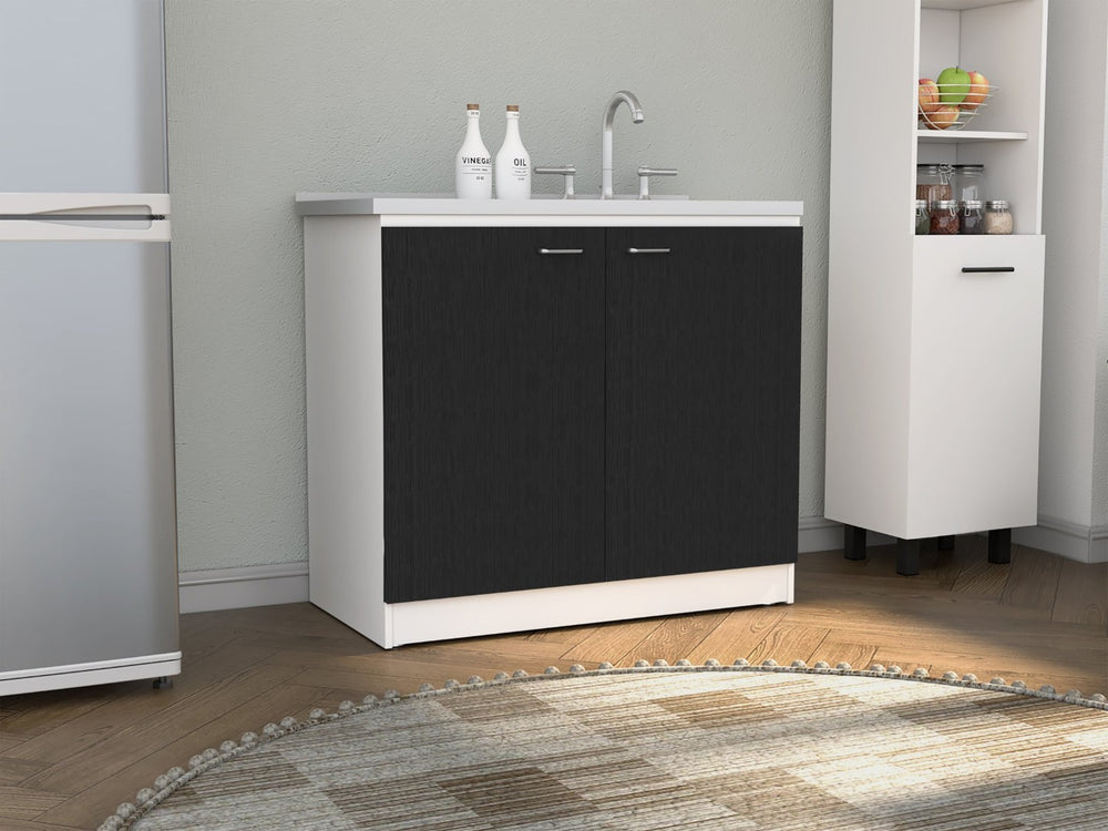 English Elm Napoles Stainless Steel Utility Sink Cabinet with Shelf for Laundry or Mudroom B200S00143