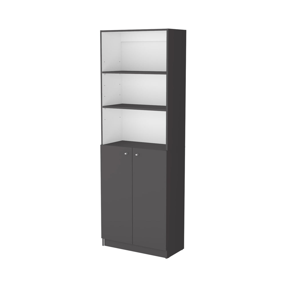 English Elm Matt Gray and White 2-Door Bookcase with 3 Open Shelves, 2 Hidden Shelves, Modern Tall Storage Unit B062P175162