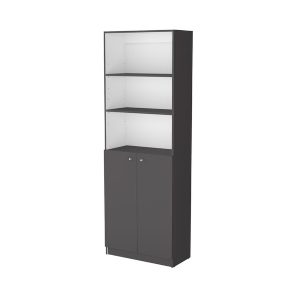 English Elm Matt Gray and White 2-Door Bookcase with 3 Open Shelves, 2 Hidden Shelves, Modern Tall Storage Unit B062P175162
