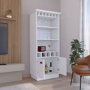 English Elm 70"h Tall Bar Cabinet with Wine Rack Glass Doors and Open Shelves for Dining Room White B097S00079