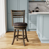 English Elm 24" Counter Height Slat Back Swivel Stool, Weathered Gray Finish, Charcoal Fabric Seat