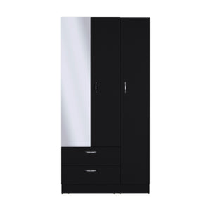 English Elm Riverside Mirrored Armoire with Three Doors, Two Drawers, Four Shelves and Dual Hanging Rods - Stylish Storage for Bedroom Organization Black 71 L x 16.9 W x 3.9 H B200S00276