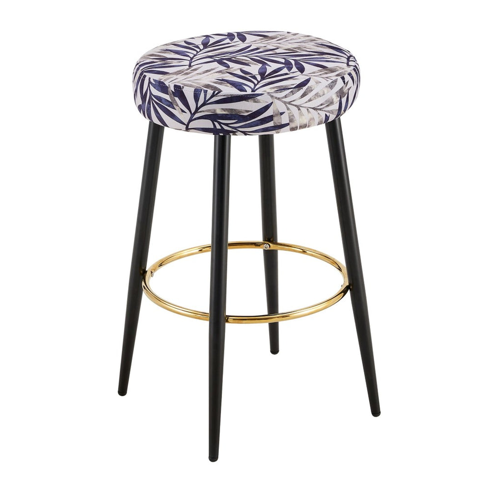 English Elm Counter Height Stools Set of 2 Faux Leather Seats Matte Steel Legs Gold Footrest Black And Silver W370P149792