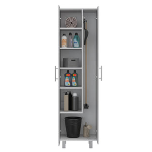 English Elm Nala Tall Cleaning Cabinet with Double Doors and Five Shelves, 71.3" Organizer for Mops & Supplies White 72 L x 19.3 W x 4.3 H B200S00142