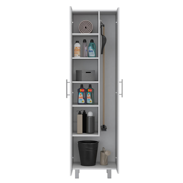 English Elm Nala Tall Cleaning Cabinet With Double Doors, 5 Shelves, Elevated Legs - Perfect For Organized Storage! B070S00142
