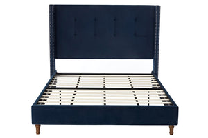 English Elm Peyton Upholstered Queen Bed - Luxurious Blue Velvet, Wingback Design, Easy Assembly, No Box Spring Needed! B083P152028-GIGA