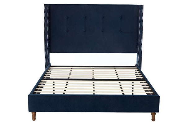 English Elm Peyton Upholstered Queen Bed - Luxurious Blue Velvet, Wingback Design, Easy Assembly, No Box Spring Needed! B083P152028-GIGA