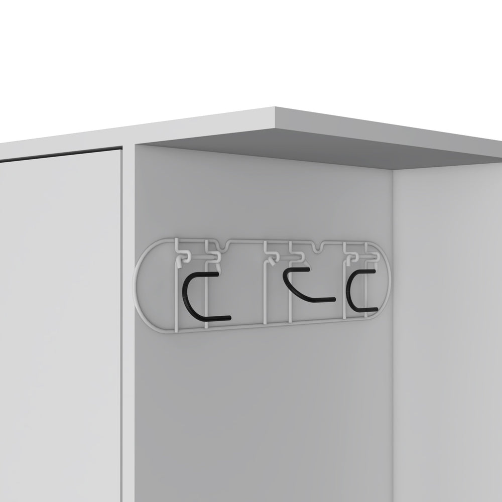 English Elm 71.3" Tall Broom Storage Closet with 5 Shelves & Mop Holder, White Chipboard Cabinet for Neat Organization B097S00077