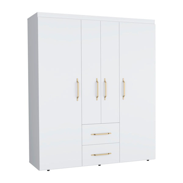 English Elm Wardrobe with mirror door, 3-door storage cabinet with drawers, shelves and hanging rail for organized living White 71.2 L x 24.4 W x 4.7 H B097S00075