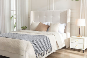 English Elm Peyton Upholstered Queen Bed - Elegant Ivory Velvet, 54" High Headboard, Wingback Design, Easy Setup B083P152026-GIGA