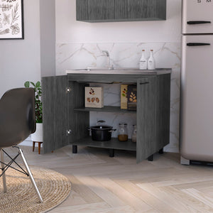 English Elm Smokey Oak Utility Sink Cabinet with Aluminum Countertop for Mudroom or Laundry Room B062S00392