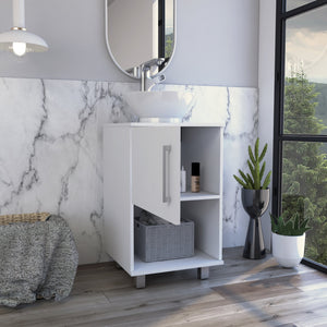 English Elm Gouda Compact Bathroom Vanity 18" Single Sink Cabinet with Open Shelf and Stylish Four Legs Finish White 18.5 L x 18.5 W x 6.7 H B200S00125