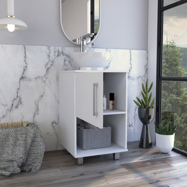 English Elm Gouda Compact Bathroom Vanity 18" Single Sink Cabinet with Open Shelf and Stylish Four Legs Finish White 18.5 L x 18.5 W x 6.7 H B200S00125